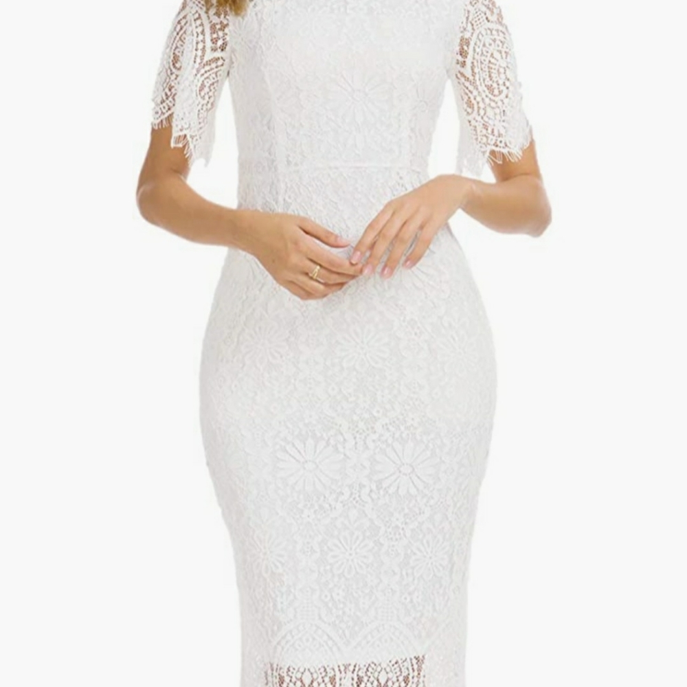Floral Lace Bodycon Cocktail Dress white